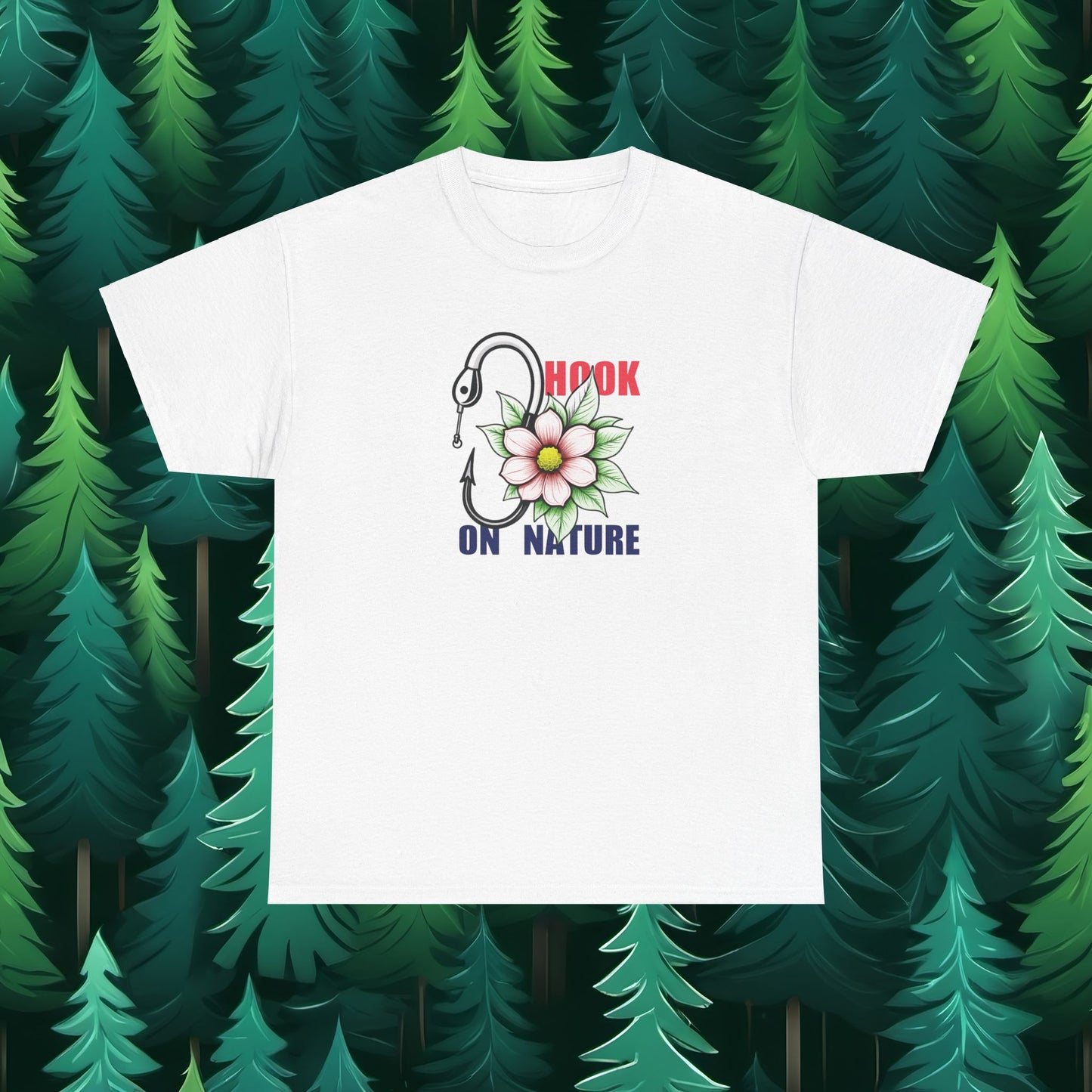 "Hook on Nature" Fishing Hooks Floral Heavy Cotton Tee (Unisex)