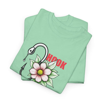 "Hook on Nature" Fishing Hooks Floral Heavy Cotton Tee (Unisex)