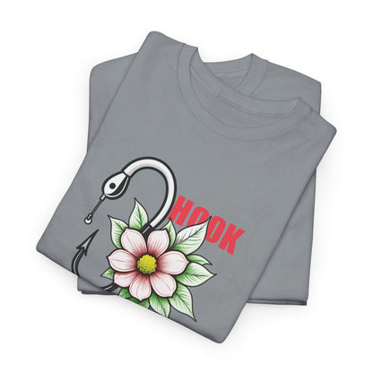 "Hook on Nature" Fishing Hooks Floral Heavy Cotton Tee (Unisex)