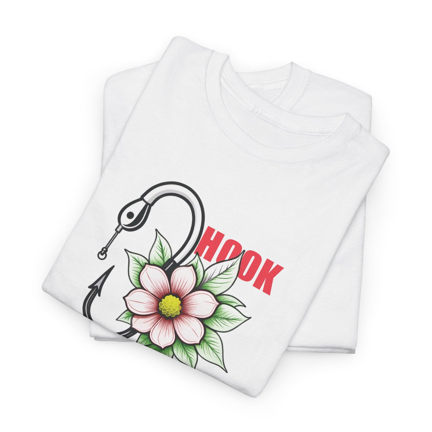 "Hook on Nature" Fishing Hooks Floral Heavy Cotton Tee (Unisex)